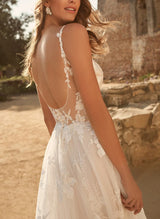 Sleeveless Lace Wedding Dresses Chic A-line V-Neck Sweep Train-Dbrbridal
