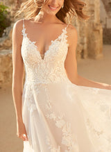 Sleeveless Lace Wedding Dresses Chic A-line V-Neck Sweep Train-Dbrbridal