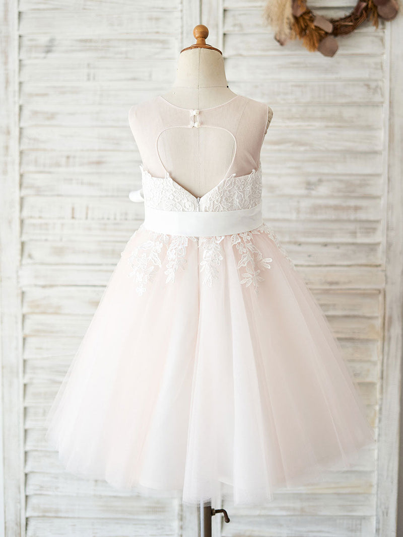 Sleeveless Sash Formal Tulle Lace Kids Pageant flower girl dresses-Dbrbridal