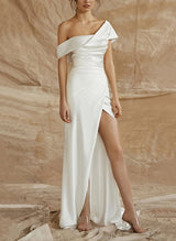 Sleeveless Sweep Train Silk Like Satin Wedding Dresses-Dbrbridal