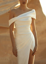 Sleeveless Sweep Train Silk Like Satin Wedding Dresses-Dbrbridal