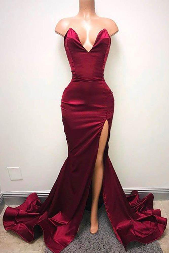 Sleeveless Sweetheart Front-Split Chic Sweep-Train Formal Dresses-Dbrbridal