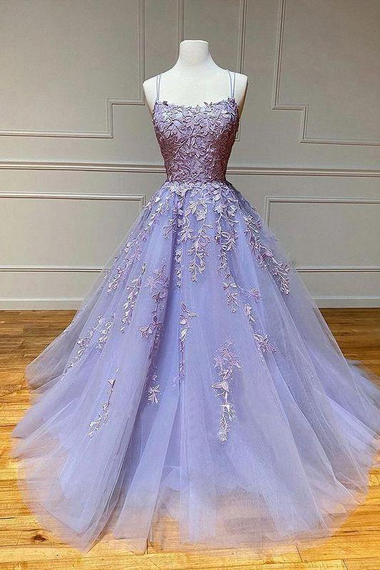 Spaghetti-Strapss Floral Lace Aline Evening Gown Sleeveless Formal Dresses-Dbrbridal