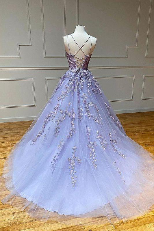 Spaghetti-Strapss Floral Lace Aline Evening Gown Sleeveless Formal Dresses-Dbrbridal
