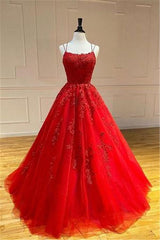 Spaghetti-Strapss Floral Lace Aline Evening Gown Sleeveless Formal Dresses-Dbrbridal