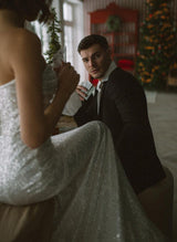 Sparkling One-Shoulder Long Sleeves Trumpet Mermaid Fitted Wedding Dresses-Dbrbridal