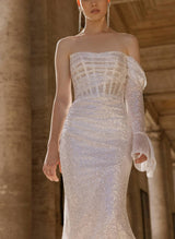 Sparkling One-Shoulder Long Sleeves Trumpet Mermaid Fitted Wedding Dresses-Dbrbridal