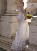 Sparkling One-Shoulder Long Sleeves Trumpet Mermaid Fitted Wedding Dresses-Dbrbridal