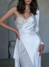 Sparkly Wedding Dresses Long Sleeves One-Shoulder-Dbrbridal