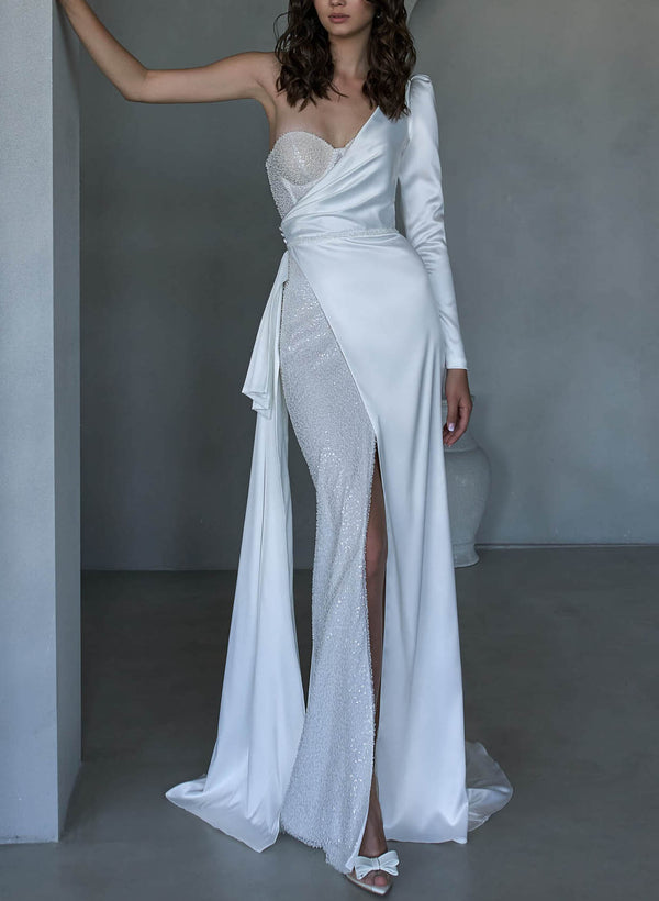 Sparkly Wedding Dresses Long Sleeves One-Shoulder-Dbrbridal