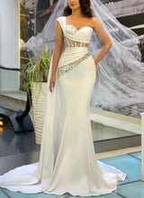Sparkly Wedding Dresses Sheath Fitted Style One-Shoulder-Dbrbridal