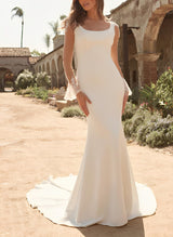 Square Neckline Long Sleeves Sweep Train Wedding Dresses Appliques Lace-Dbrbridal