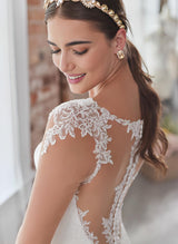 Square Neckline Long Sleeves Sweep Train Wedding Dresses Appliques Lace-Dbrbridal