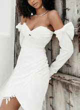 Strapless Asymmetrical Elastic Satin Wedding Dresses Detachable Train-Dbrbridal