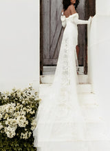 Strapless Asymmetrical Elastic Satin Wedding Dresses Detachable Train-Dbrbridal