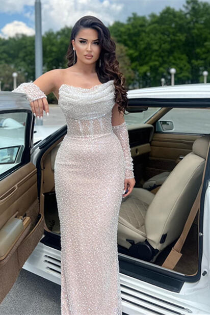 Strapless Mermaid Prom Dresses - White with Sequins and Pleats-Dbrbridal