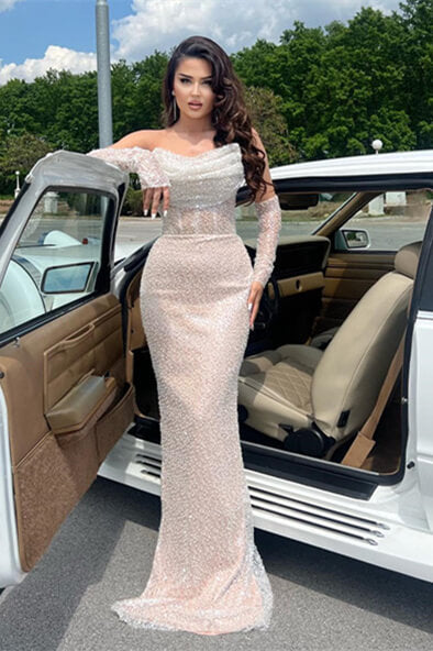 Strapless Mermaid Prom Dresses - White with Sequins and Pleats-Dbrbridal