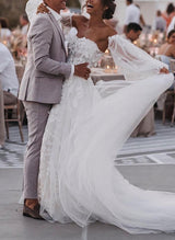 Strapless Sheath Fitted Wedding Dresses Long Sleeves in Lace Tulle-Dbrbridal