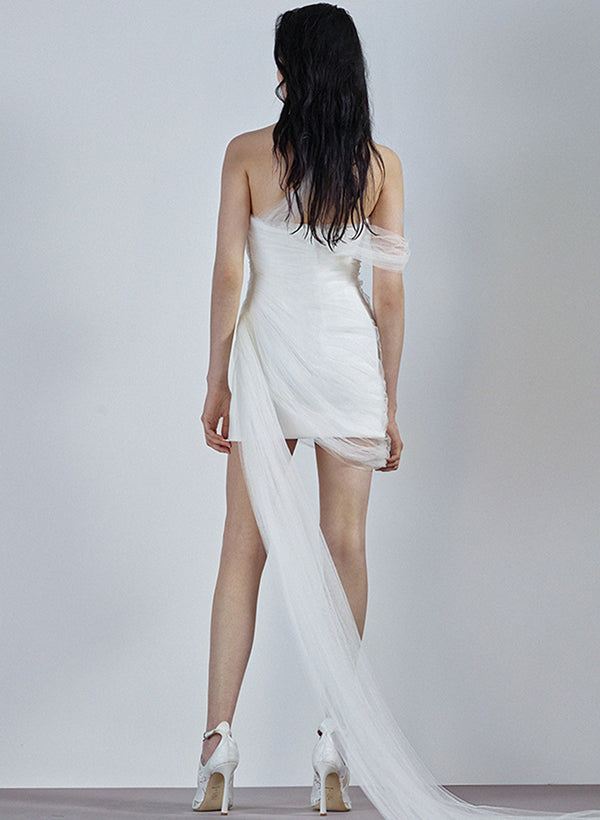 Strapless Short Satin Tulle Wedding Dresses-Dbrbridal