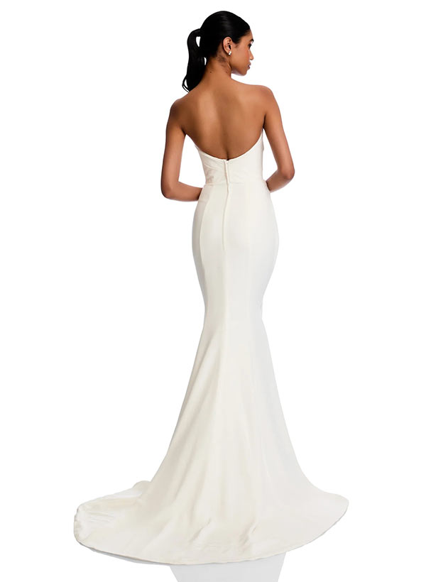 Strapless Sleeveless Mermaid Fitted Wedding Dress Sweep Train Elastic Satin Split Front-Dbrbridal