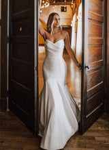 Strapless Sleeveless Sweep Train Satin Wedding Dress-Dbrbridal