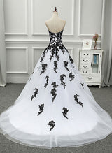 Strapless Sleeveless Tulle Lace Court Train Wedding Dress Appliques Lace-Dbrbridal