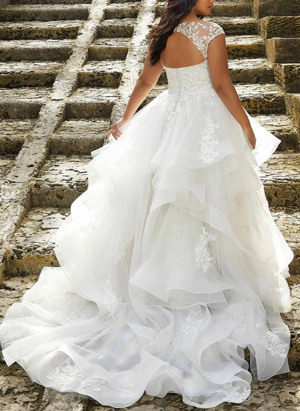 Stunning Elegant Lace Wedding Dresses Cascading Ruffles-Dbrbridal