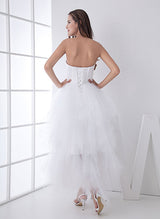 Stunning White Strapless Satin High Low Wedding Dress-Dbrbridal