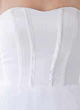 Stunning White Strapless Satin High Low Wedding Dress-Dbrbridal