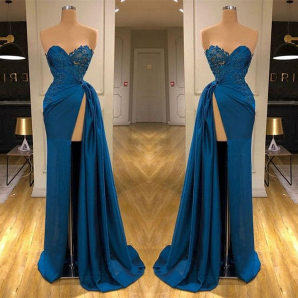 Sweetheart Prom Dress Long With Split Lace Appliques-Dbrbridal