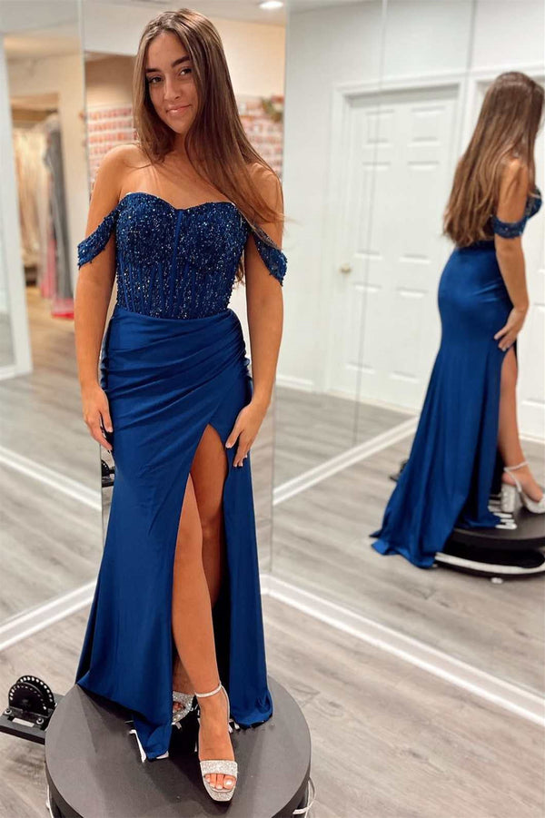 Sweetheart Sleeveless Mermaid Prom Dress With Beads Split-Dbrbridal