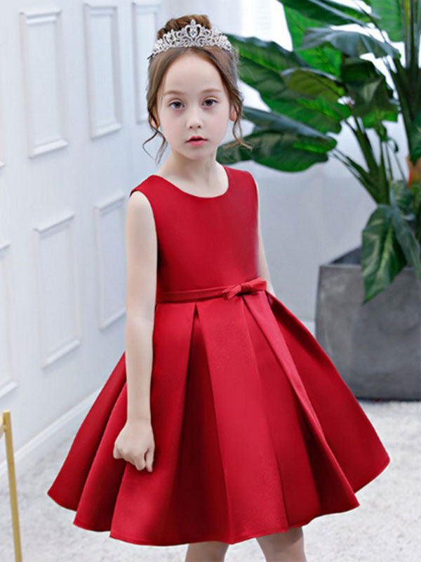 Toddlers Short Dress Princess Sleeveless Satin flower girl dress-Dbrbridal