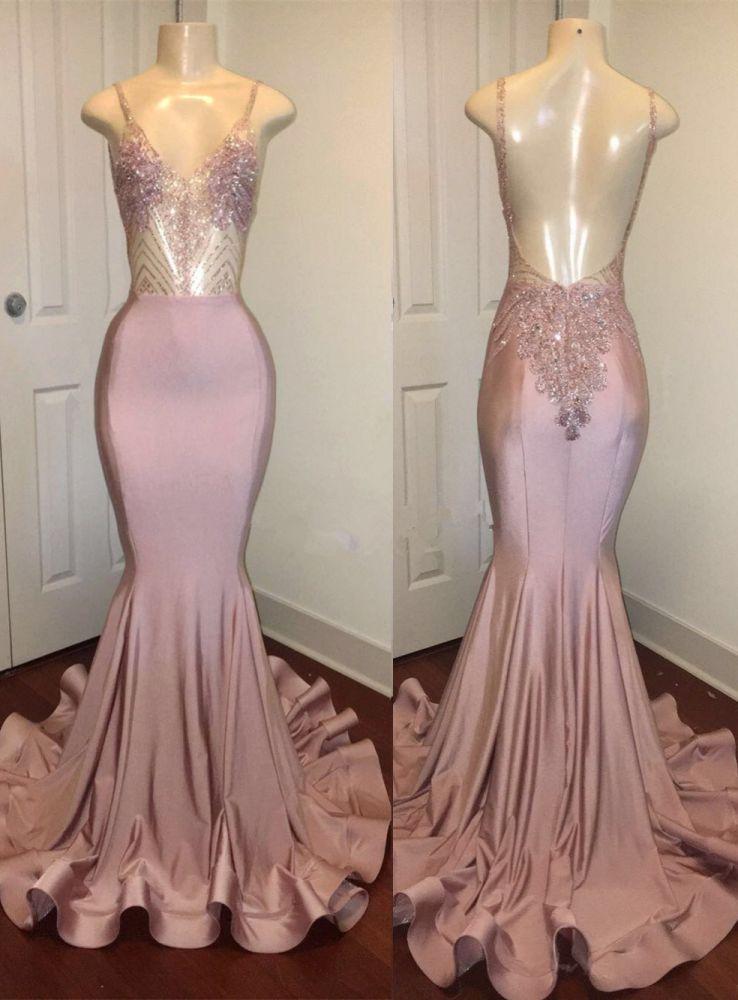 Trendy Pink Beads Spaghetti-Straps Party Dresses Mermaid Formal Dresses-Dbrbridal