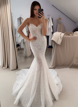 Trumpet Mermaid Fitted Elegant Sweetheart Sleeveless Sequined Wedding Dresses-Dbrbridal