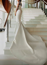 Trumpet Mermaid Fitted Illusion Neck Satin Wedding Dresses Lace-Dbrbridal