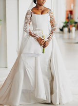 Trumpet Mermaid Fitted Illusion Neck Satin Wedding Dresses Lace-Dbrbridal