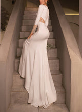 Trumpet Mermaid Fitted Long Sleeve Satin Wedding Dress Split Front-Dbrbridal