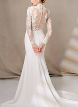 Trumpet Mermaid Fitted V-Neck Long Sleeve Wedding Dress Lace Appliques-Dbrbridal