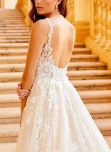 V-neck Ball-Gown Wedding Dresses Sexy Open Back in Lace Tulle-Dbrbridal