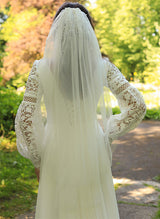 V-Neck Chic A-line Wedding Dresses Long Sleeves Sweep Train in Chiffon Lace-Dbrbridal