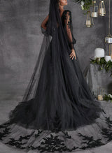 V-Neck Chic A-line Wedding Dresses Long Sleeves Sweep Train in Lace-Dbrbridal