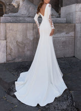 V-Neck Long Sleeves Sweep Train Wedding Dresses-Dbrbridal