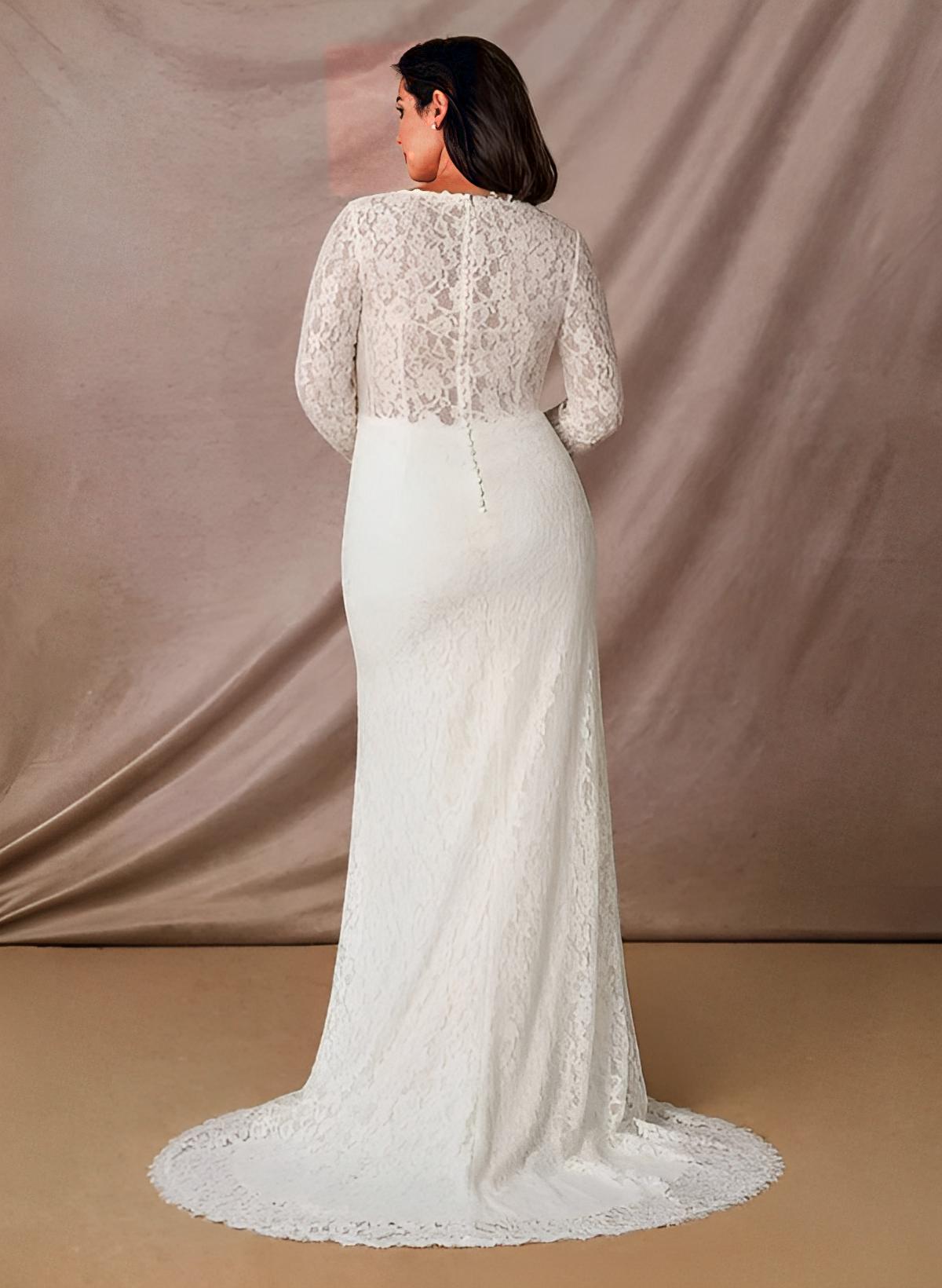 Mermaid Fitted V-Neck Sleeveless Court Train Lace Wedding Dresses