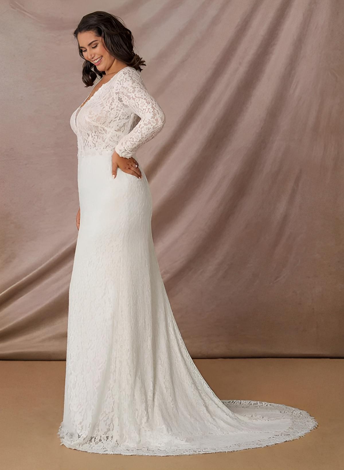 V-neck Sleeveless Sweep Train Elastic Satin Mermaid Fitted Wedding Dresses main image 1