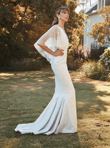 V-Neck Mermaid Fitted Sequined Sweep Train Bridal Gown-Dbrbridal