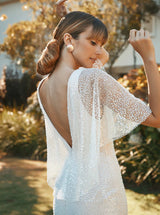 V-Neck Mermaid Fitted Sequined Sweep Train Bridal Gown-Dbrbridal