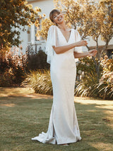 V-Neck Mermaid Fitted Sequined Sweep Train Bridal Gown-Dbrbridal