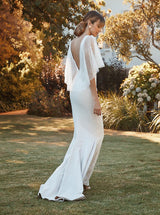 V-Neck Mermaid Fitted Sequined Sweep Train Bridal Gown-Dbrbridal