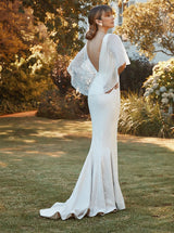 V-Neck Mermaid Fitted Sequined Sweep Train Bridal Gown-Dbrbridal