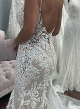 V-Neck Sleeveless Wedding Dresses Appliques Lace-Dbrbridal